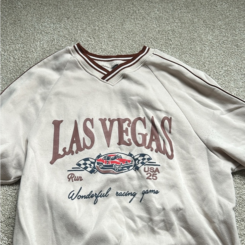 SHEIN Brown and White Striped Collar Sweatshirt